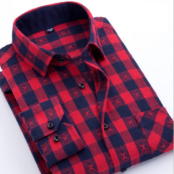 

men casual plaid flannel shirts cotton long sleeve turn-down collar shirts clothes s-3xl, White;black