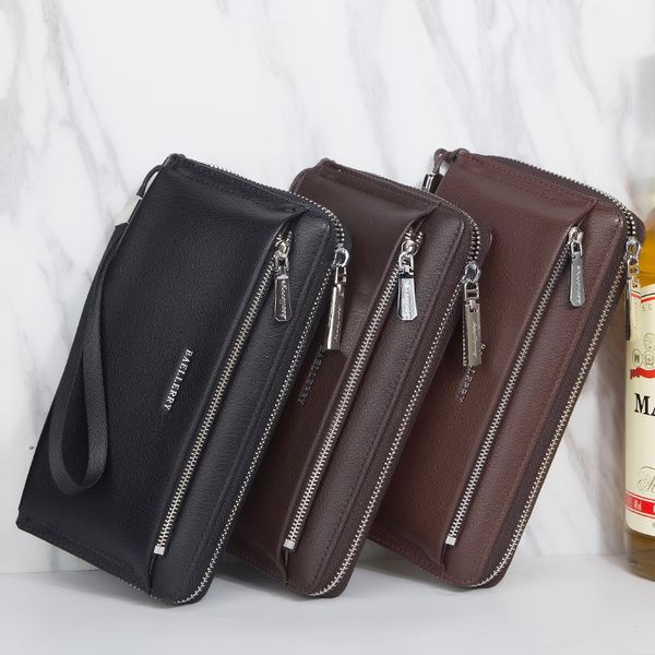 

new men's wallet pu leisure long mobile phone bag fashion business zipper multifunctional clutch wallet, Red;black