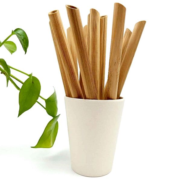 

customized logo wide large eco biodegradable bamboo straw with case bevel ends natural for kids with cleaning brush