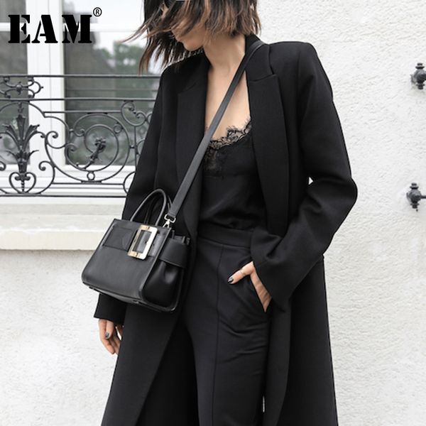 

eam] 2019 new spring turn-down collar long sleeve split joint button temperament woolen coat women parkas fashion tide jx736, Tan;black