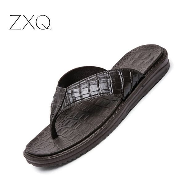 

pu leather men beach slippers fashion flip flops with soft sole trendy breathable easy to match men summer shoes, Black