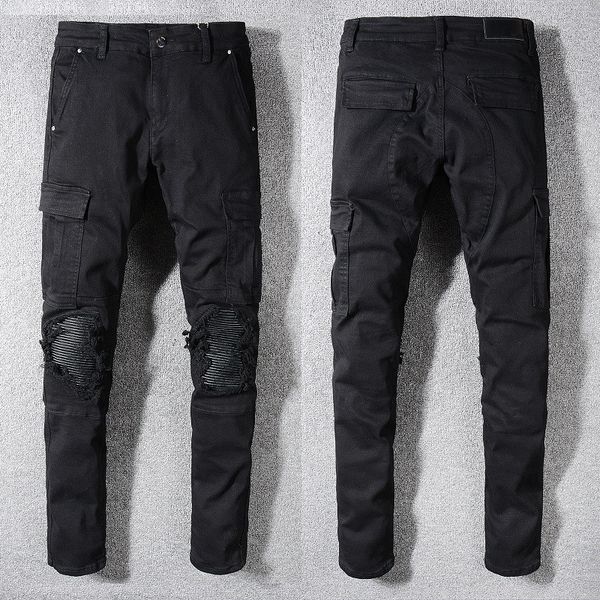 

20" solid classic style straight denim designer men's motorcyclebiker jeans washed design casua lslim summer skinny ripped quality, Blue