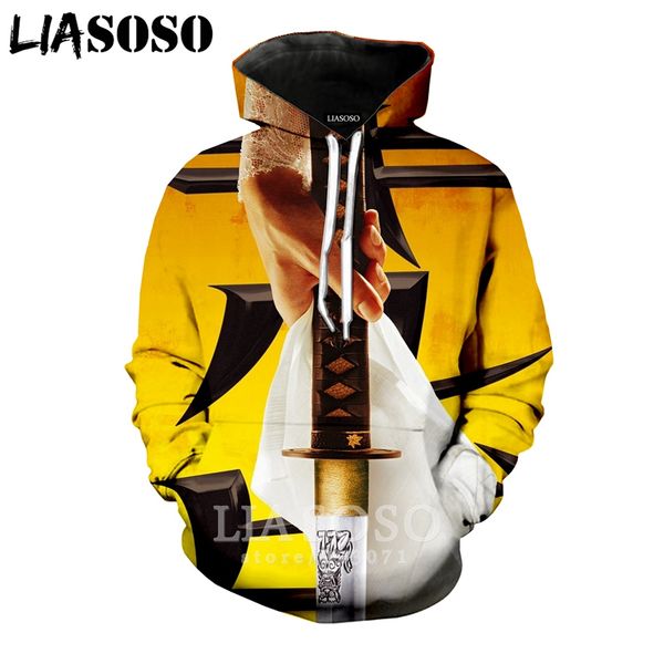 

liasoso 2018 winter new men women sweatshirt 3d print movie series kill bill hoodie long sleeve casual harajuku pullover b189-11, Black