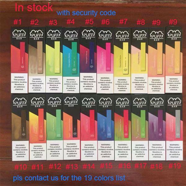 

30шт Нового комплекта устройства Puff Бар Одноразового Vape Pen 280mAh Аккумулятор Емкость 1,3 мл Starter Kit 13 цветов Испарители ручка DHL