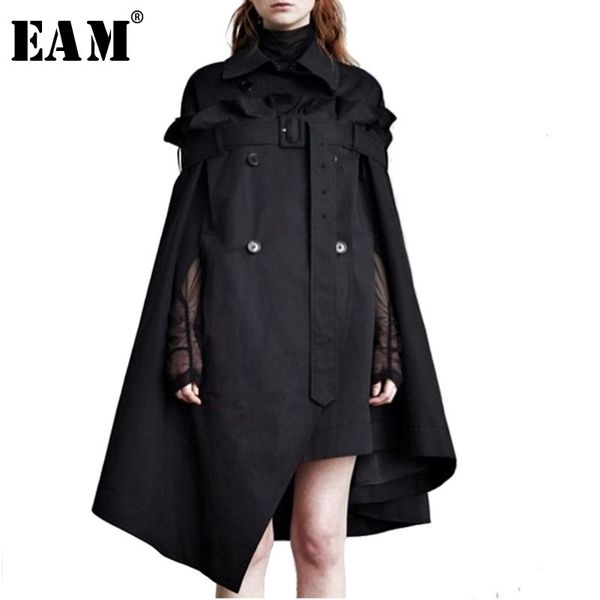 

eam] loose fit spliced waistbelt asymmetrical jacket new lapel long sleeve women coat fashion tide autumn winter 2019 1a339, Black;brown