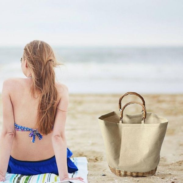 

canvas stitching women bag rattan knitting handbag portable shopping bags for women