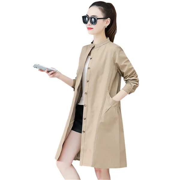 

2020 весна новая ветровка женщины шинель плюс размер темперамент casual женский пальто сыпучие дамы длинные пальто tide 3xl d3370, Tan;black