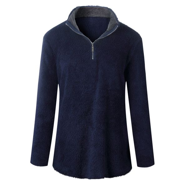 

women fur coat long sleeve shirt zipper v neck jacket coat women clothing plush shirt solid color 41, White