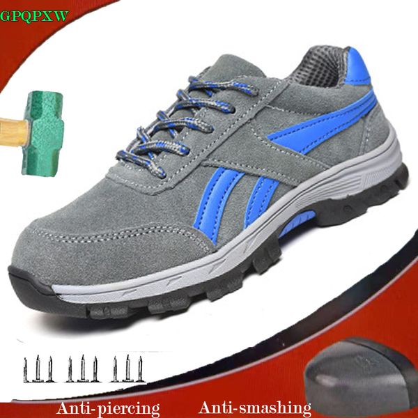 

safety shoes outdoor sports steel toe caps shoes four seasons breathable casual men's leather non-slip lightweight work boots, Black