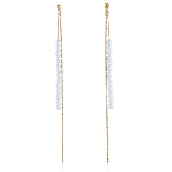 

wholesale- simple metal thin chain pearl earrings, fringed and earrings, Golden