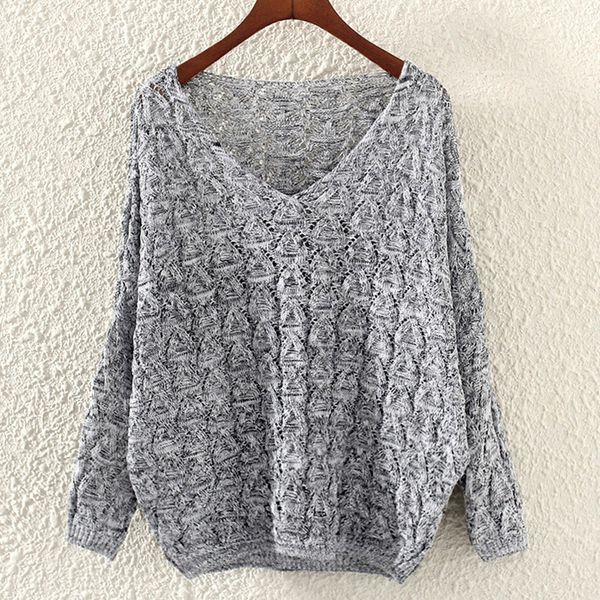 

women's hollow out bat long sleeve loose v collar sweater 2019 new fashion women's clothing for winter spring autumn, White;black