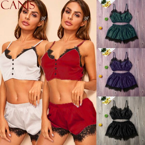 

ladies women satin lace sleepwear babydoll lingerie nightdress pajamas suit sets, Black;white