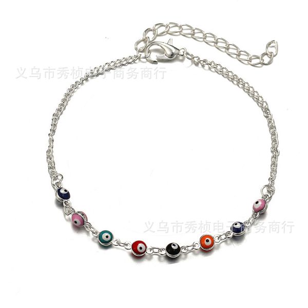 

ethnic-style bohemian foot ornaments turkey demon eye of the oil drop color foot chain multi-color beads anklet, Red;blue