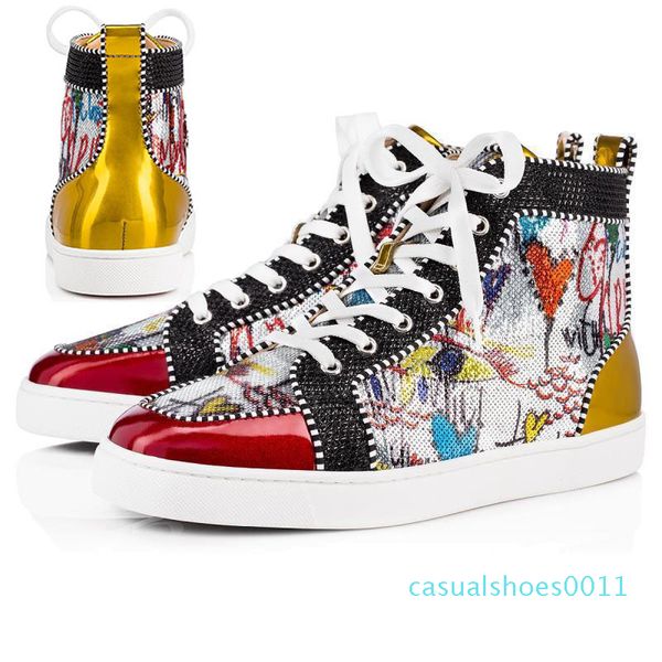 

designs shoes spike junior calf high low cut red bottoms sneaker luxury party wedding shoes genuine leather spikes lace-up casual shoes c11, Black