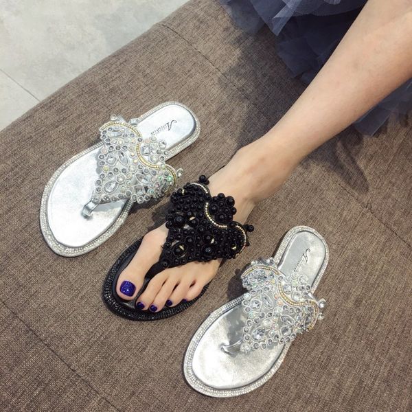 

beach slippers for women shoes slides ladies flip flops socofy sliders flat 2019 flip-flops luxury soft glitter pu, Black