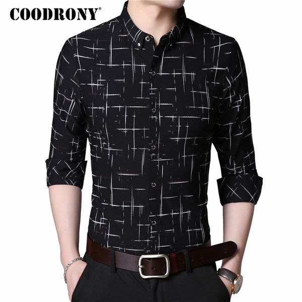 

coodrony men shirt mens business casual shirts men brand clothes 2019 new arrival cotton plaid long sleeve camisa masculina 8725, White;black