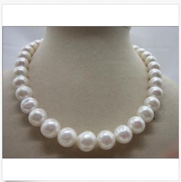 

12-14mm classic south sea white round pearl necklace 18inch 14k, Silver
