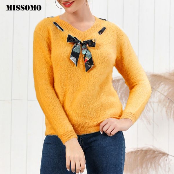 

missomo winter sweater women v-neck block sweaters long sleeve pullover casual knitwear pull female jumper elegant laides, White;black