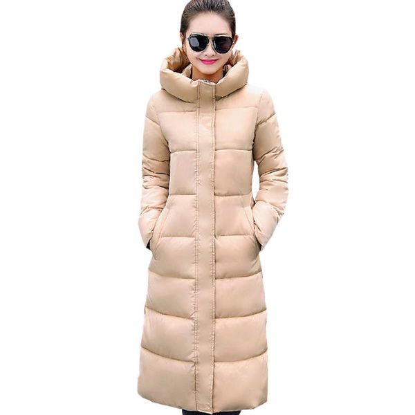 

warm coat fashion hooded quilted coat winter jacket woman 2019 solid color zipper down cotton parka plus size 3xl outwear, Tan;black