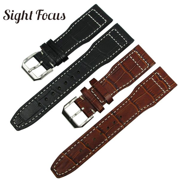 

22mm bamboo grain cowhide real leather strap for mark watch band replacement bracelet timezone chronograph belt, Black;brown