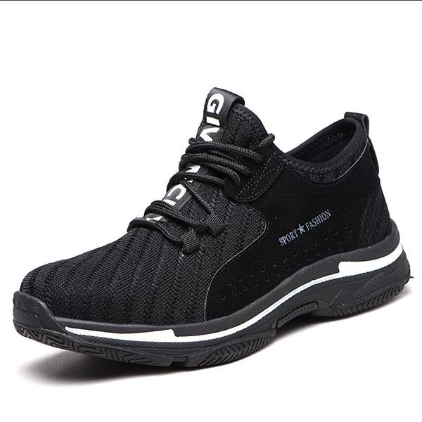 

new arrival mens large size breathable summer safety shoes steel toe covers working shoe outdoor building site worker security, Black
