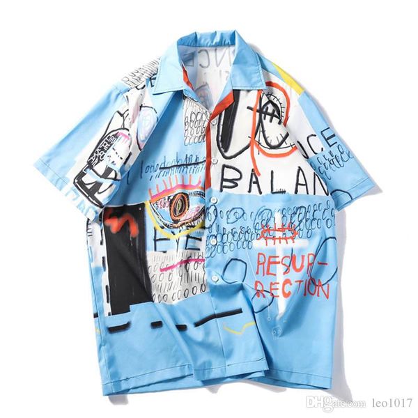 

graffitti shirts men summer beach men's shirts short sleeve 2019 new retro shirts man streetwear clothes