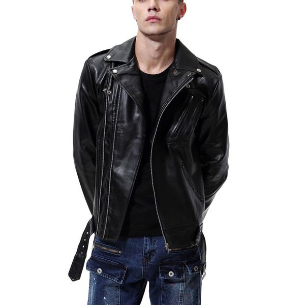 

2019 осень новый стиль большой размер occident мода мужская одежда стиральная локомотиве кожаные куртки pu пальто y105, Black