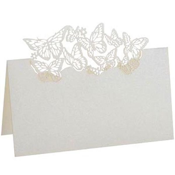 

50 шт. / компл. свадебные приглашения карты бабочка мест полый стол белый лазерная резка свадебные приглашения бумаги почты
