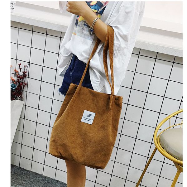 

wenyujh 2019 high capacity women corduroy tote ladies casual shoulder bag foldable reusable shopping beach bag wml99