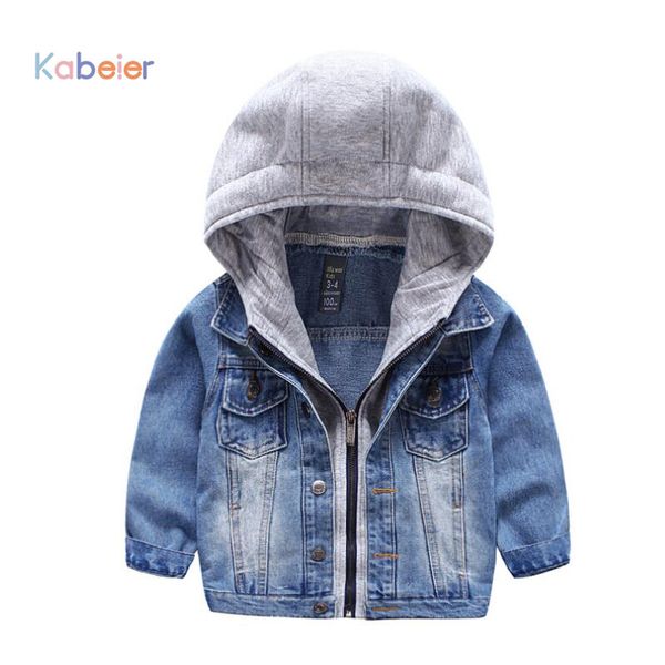 

spring handsome boys jacket outwear coat 2018 cowboy kids children denim coat child fashion zipper hooded clothes 2-7 years, Blue;gray