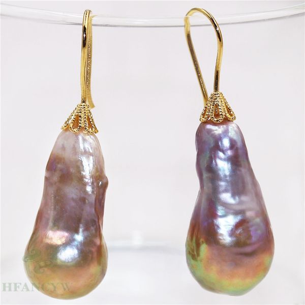 

15-25mm peacock purple baroque pearl earrings golden hook real mesmerizing accessories aurora twopin party jewelry wedding, Silver