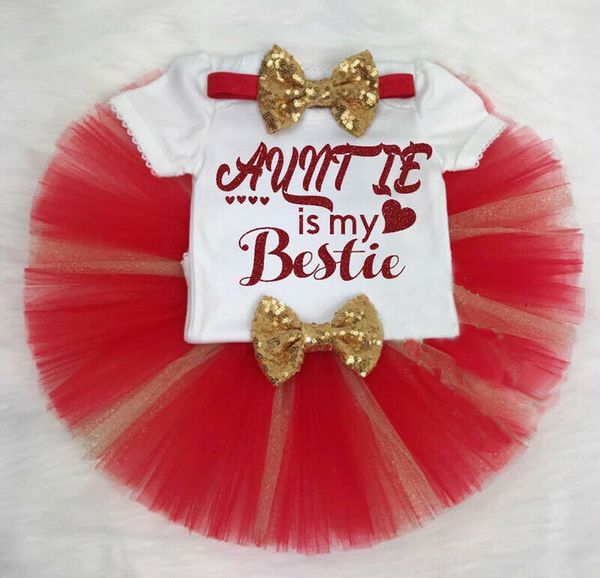 

baby girl 3pcs clothes auntie e +mesh tutu skirts dress outfits set, White