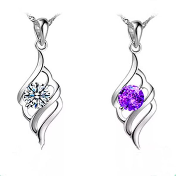 

роскошные ювелирные аксессуары в форме сердца кулон ожерелье имитация стерлингового серебра 925 пробы цепи ожерелья с медным покрытием сереб, Silver