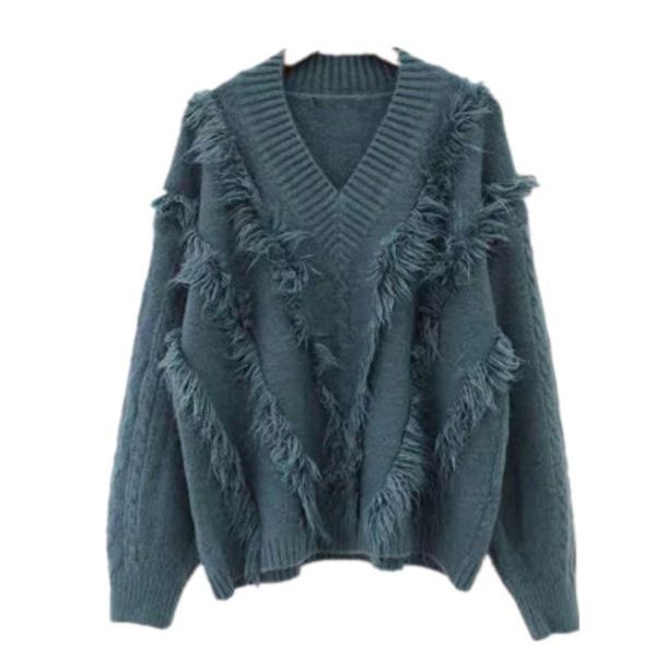 

women sweater pullover autumn/winter casual knitted v-neck batwing sleeve knitted solid tassel female sweaters lady clothes t580, White;black