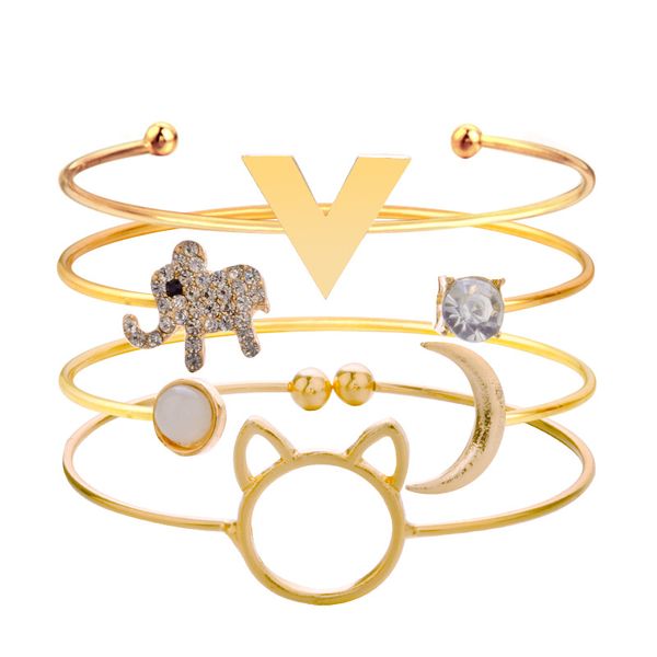 Moda Domens Presente Handmade Gold Bangle Set elegante Rhinestone Coração Anchor Bracelets
