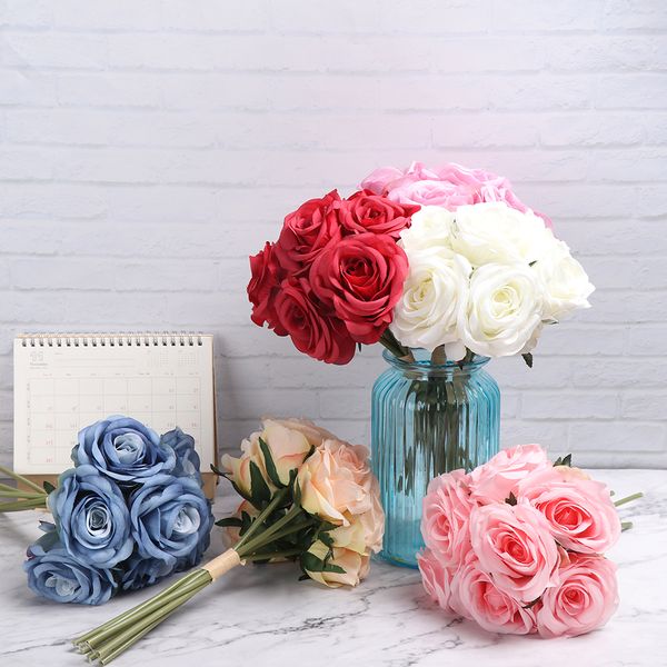 

7heads 27cm large artificial rose bouquet silk flowers open head floral wedding party decorative flower valentine's day gifts