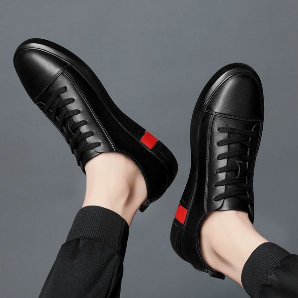 

black shoes men's casual men's shoes black leather face social leather summer