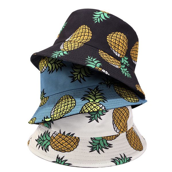 

panama double-sided wearing bucket hat men women summer bucket cap pineapple hat bob hip hop gorros fishing fisherman