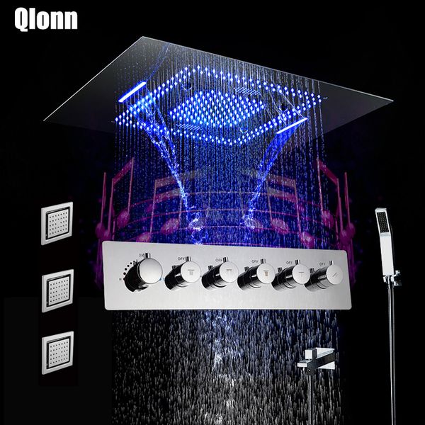 

led музыка прямоугольник насадка для душа spray водопад ливень ванной термостатический латунный для душа смесители для душа unit speaker set