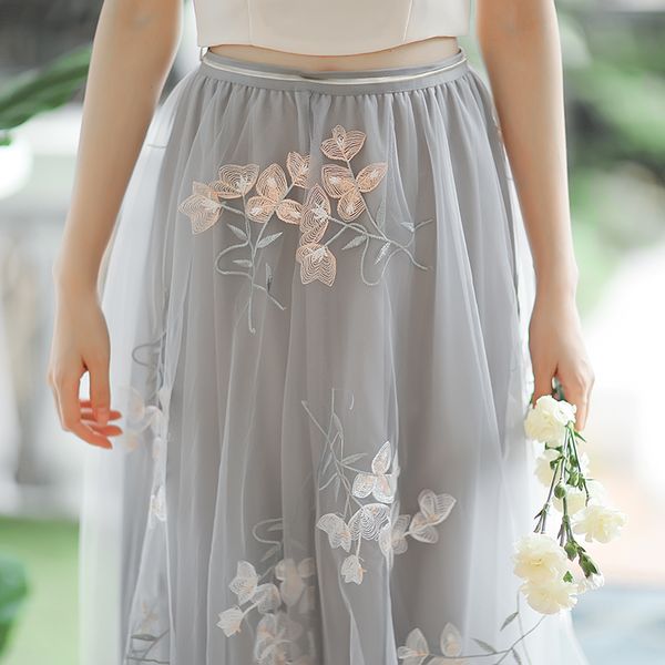 

2019 women embroidery flower mesh skirt designer stars tutu a-line plus size sequin ball gown skirt h344, Black