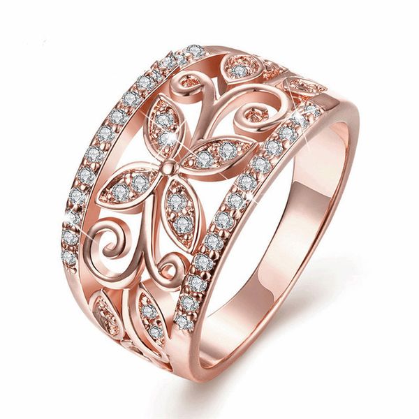 

micro insert four ye cao ring woman flower shape competitive products jewelry factory thickening gold electroplate ornaments, Silver