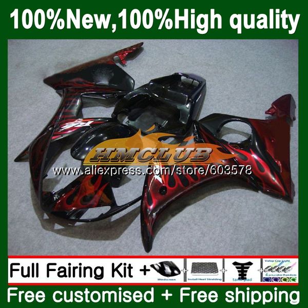 

body for yzf600 yzfr6s 2006 2007 2008 2009 126cl.61 yzf-600 yzf r6 s r6s 06-09 yzf-r6s 06 07 08 09 red flames fairings, Black