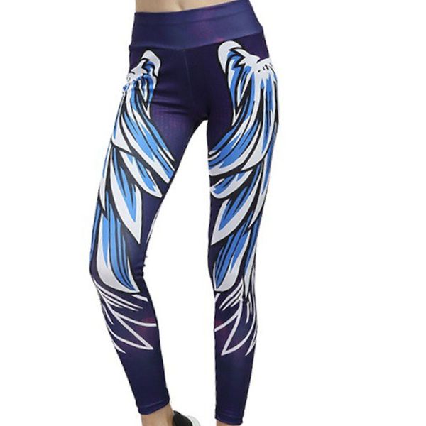 

angel wings stretch print yoga pants sports raise buttocks leggings, Black;blue
