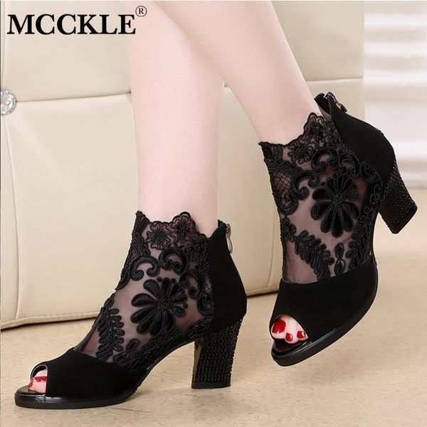 

mcckle summer mesh peep toe сандалии сексуальные каблуки одной обуви lace насосы женщина высокой пятки способа ботинок женщин платформа ladi, Black