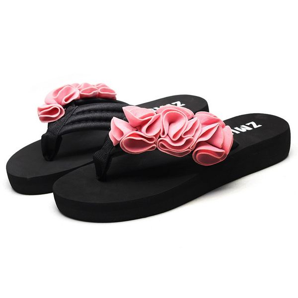 

wenyujh women slippers summer flower clip toe flip flops woman casual shoes 2020 wedges female beach slippers non-slip beach, Black