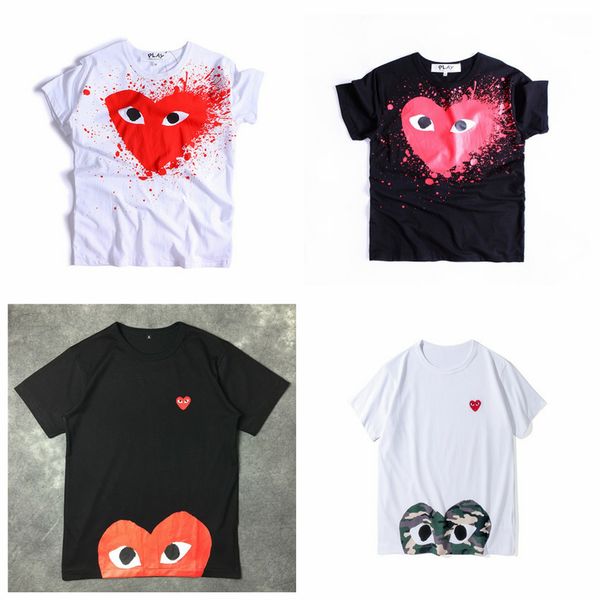 

red eyes com men women commes black des garcons cdg embroidered double heart short sleeve t-shirts embroidery red heart tee, Black;blue