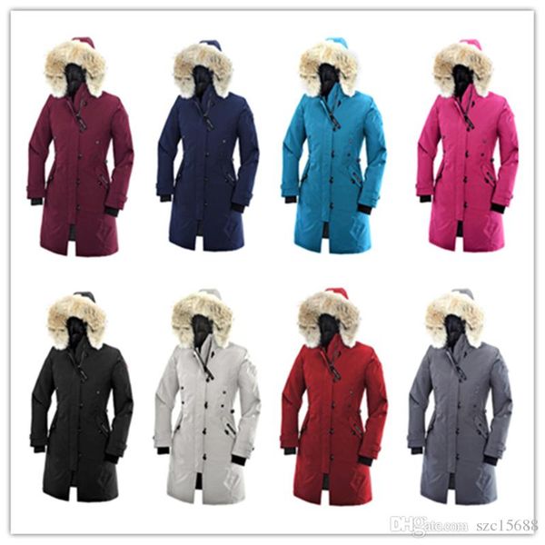 

winter rossclair parker coat outdoor canada thick warm goose down jacket ladies long section slim windproof hooded down parkas, Black