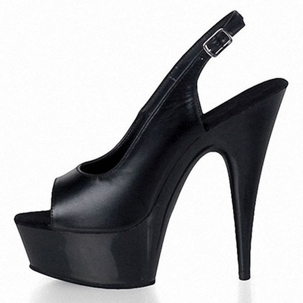 

mclubgirl 15cm heels solid color super high heel fish mouth buckle thick bottom night club thin heel white fish mouth sandal lyp, Black