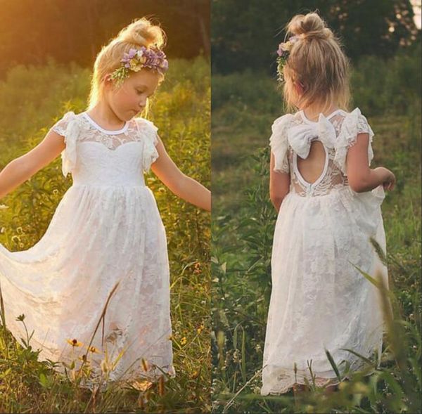 

урожай цветок девочки платья полный шнурок sheer jewel шеи оборками рукава open back flowergirl платья с бантом выполненном на заказ, White;blue