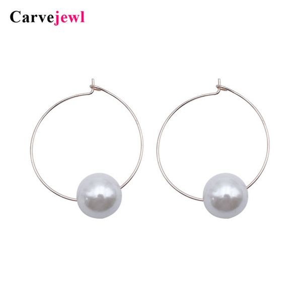 

carvejewl simple simulated pearl hoop earrings gold silver plating korea design round earrings for women girl jewelry wholesale, Golden;silver